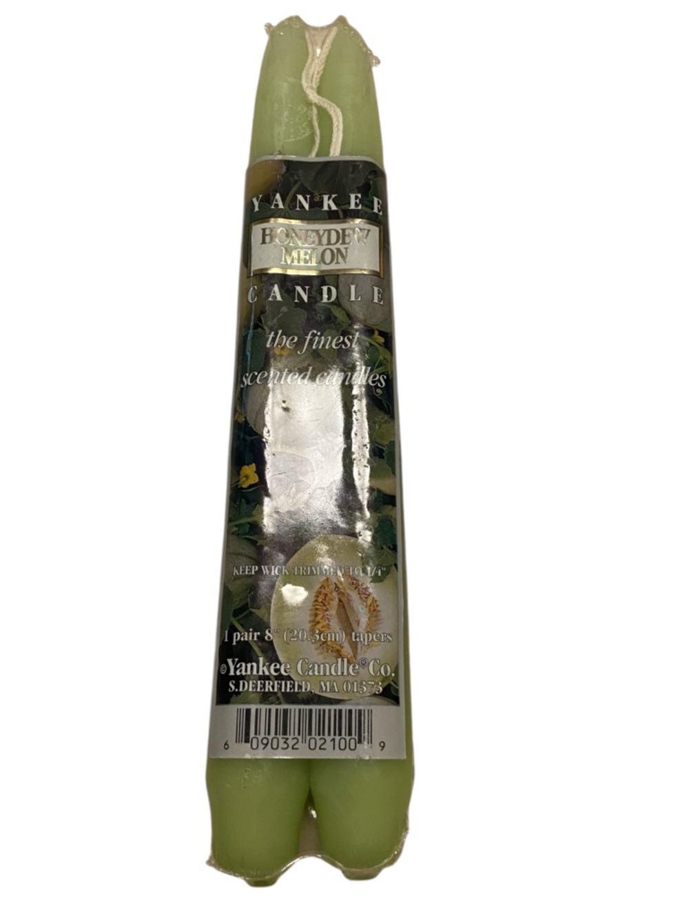 Yankee Candle Honeydew Melon Taper Candles Green 8” Rare Vintage Home Decor